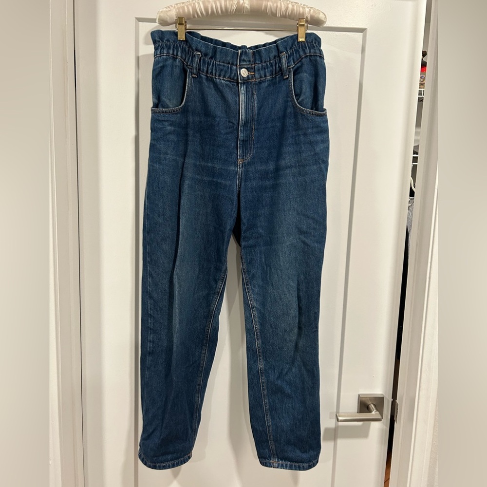 ZARA Women's Paper Bag Waist Jeans L Relaxed Fit Boho